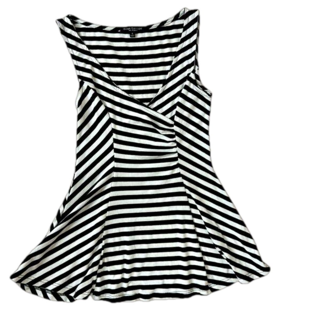 Green Envelope LA Women's S Black & White Striped Y2K Skater Top V-Neck